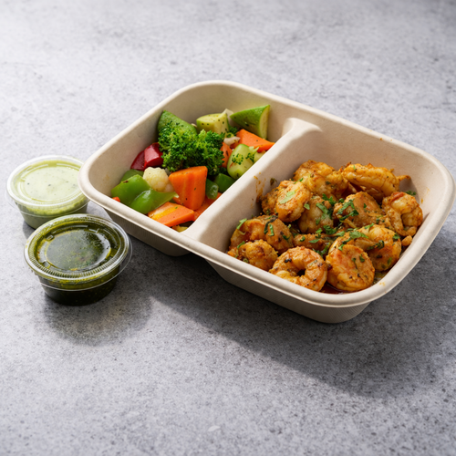 Grilled Chimichurri shrimp with vegetable saute